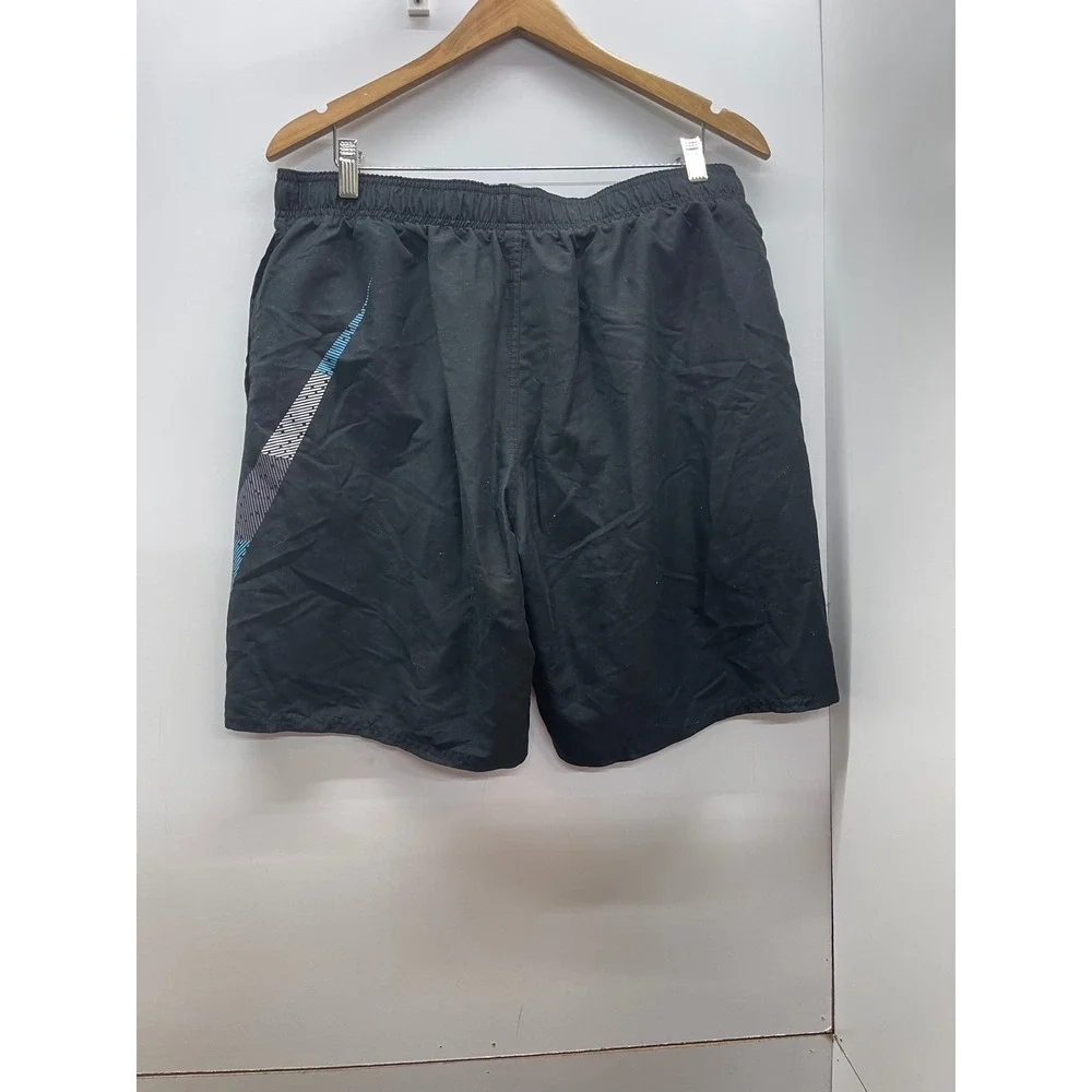 Nike Mens Swim Trunks Black Blue Oversized Swoosh Mesh Lined Board Shorts XL